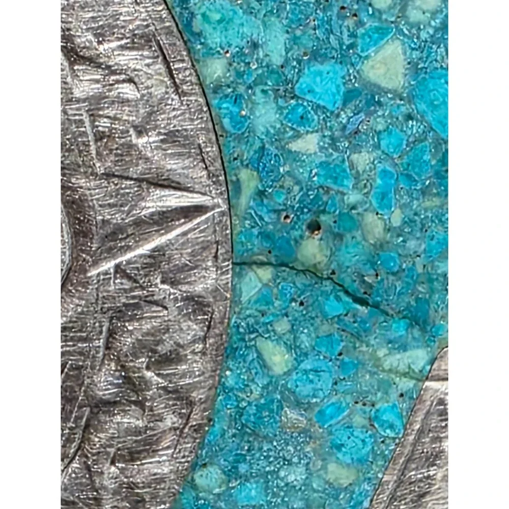VHLC Plata de Jalisco .925 Sterling Silver Turquoise Aztec Belt Buckle, Vintage